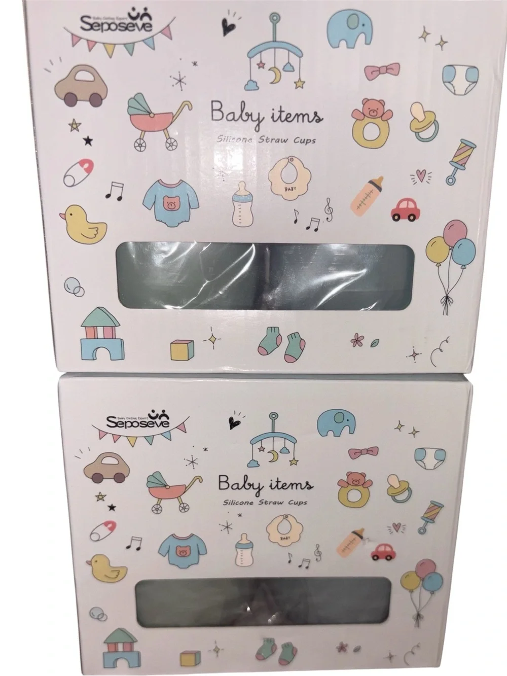 Amazon Baby Items Silicone Straw Cups - Pastel Blue and Pastel Pink Packaging
